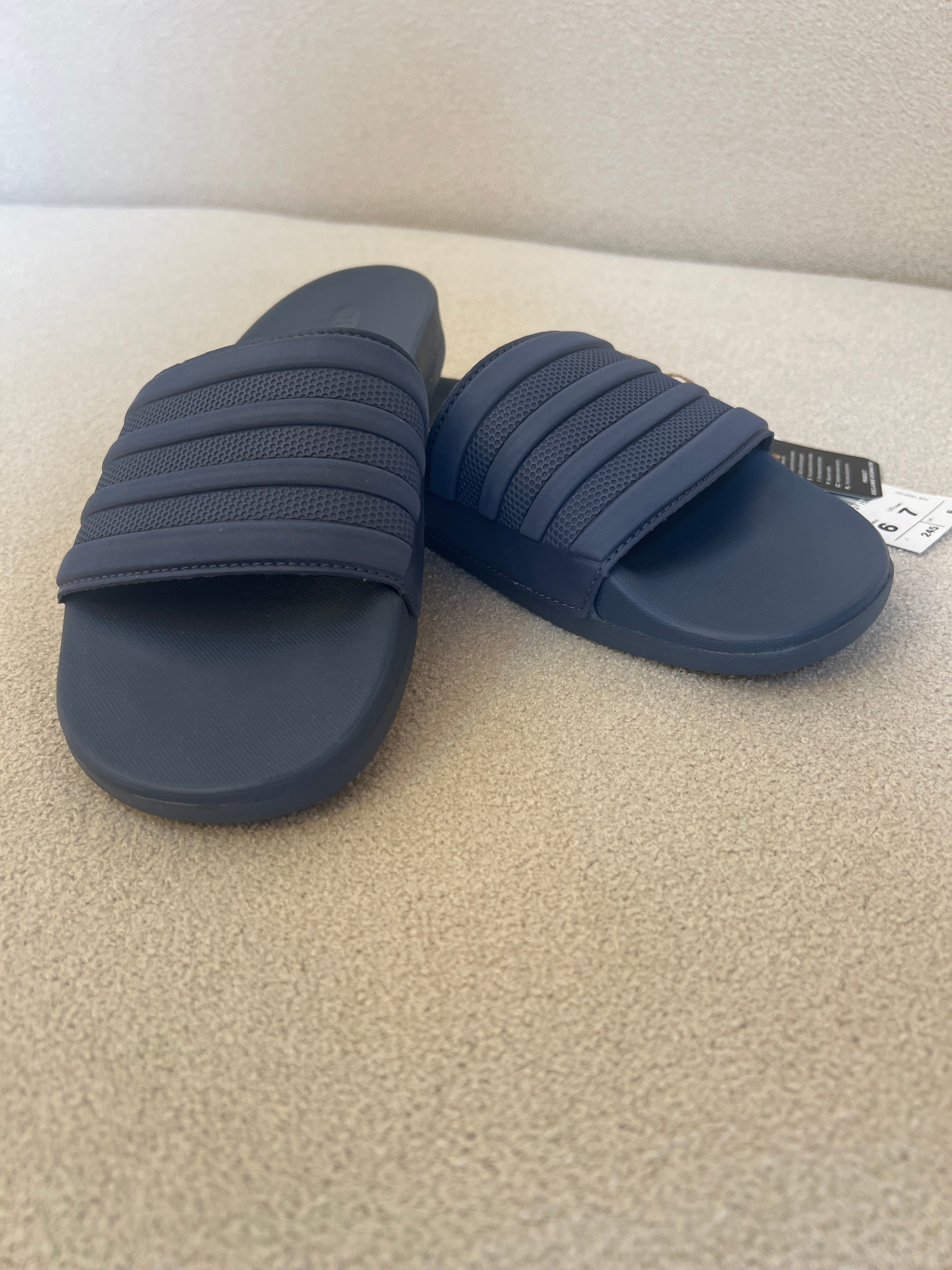 Adidas Adilette Comfort Slides in a blue colorway