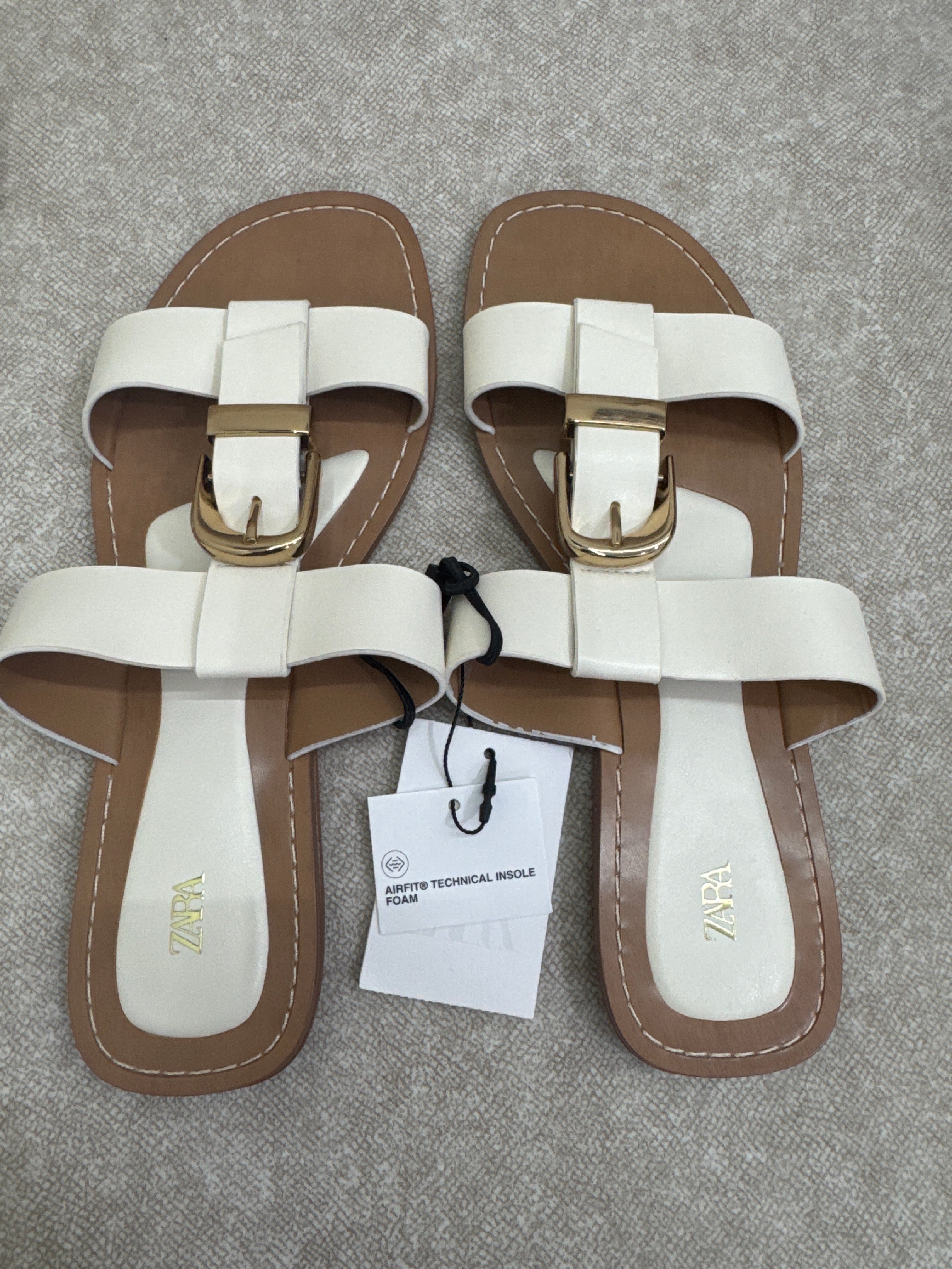 white Zara flat sandals