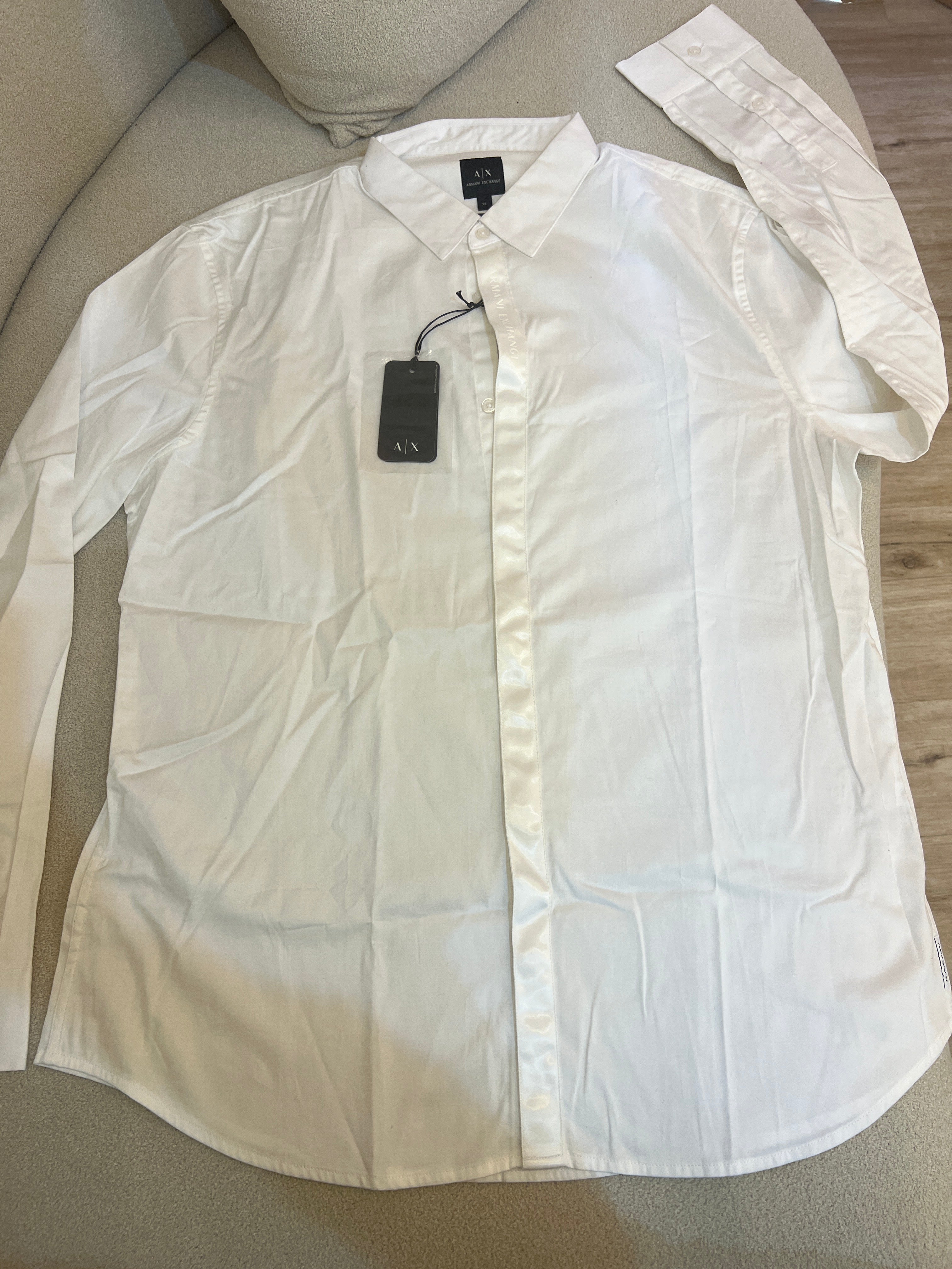 Armani Exchange white long-sleeved button-down shirt