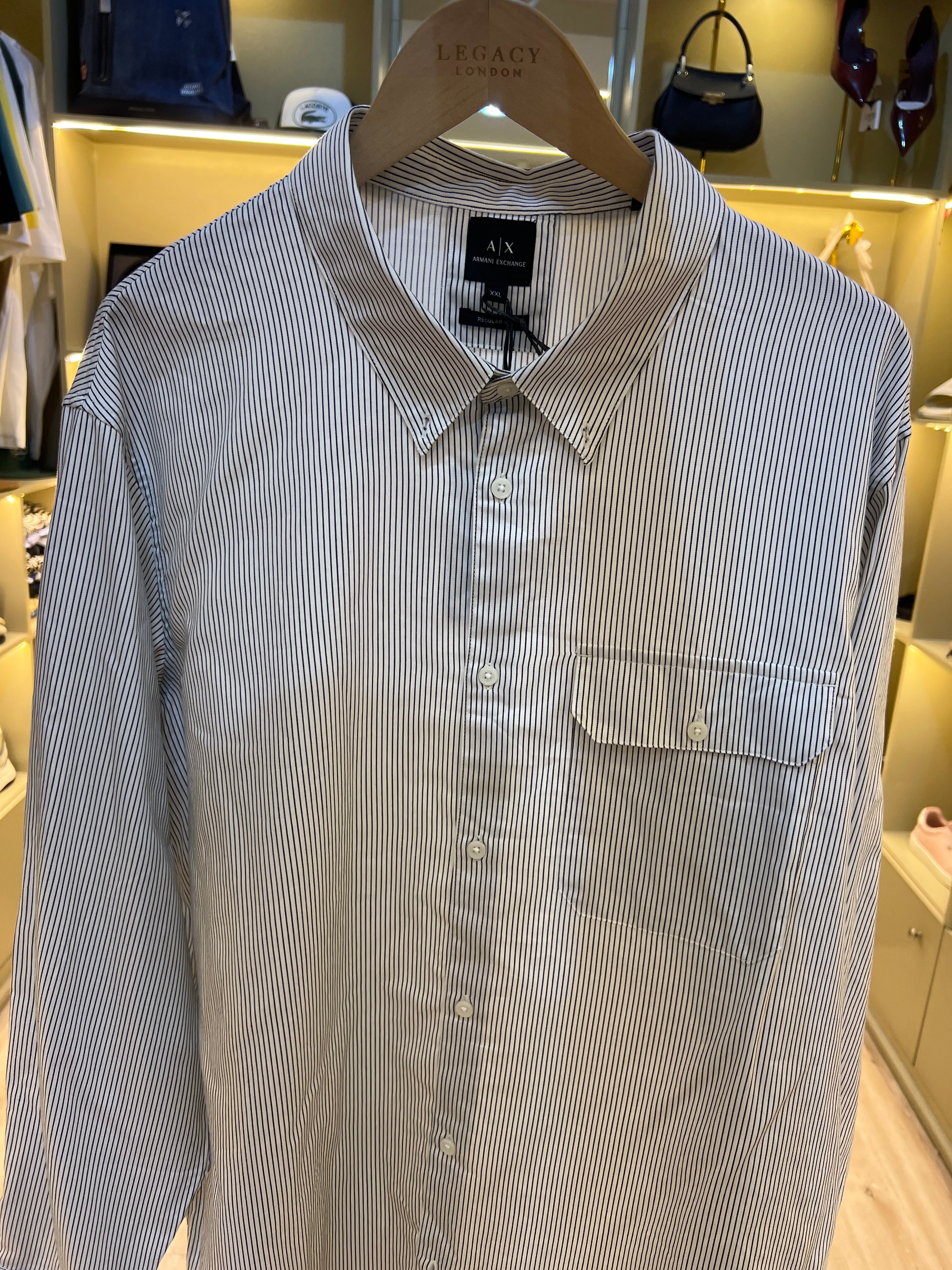 Armani Exchange brand striped button-down shirt
