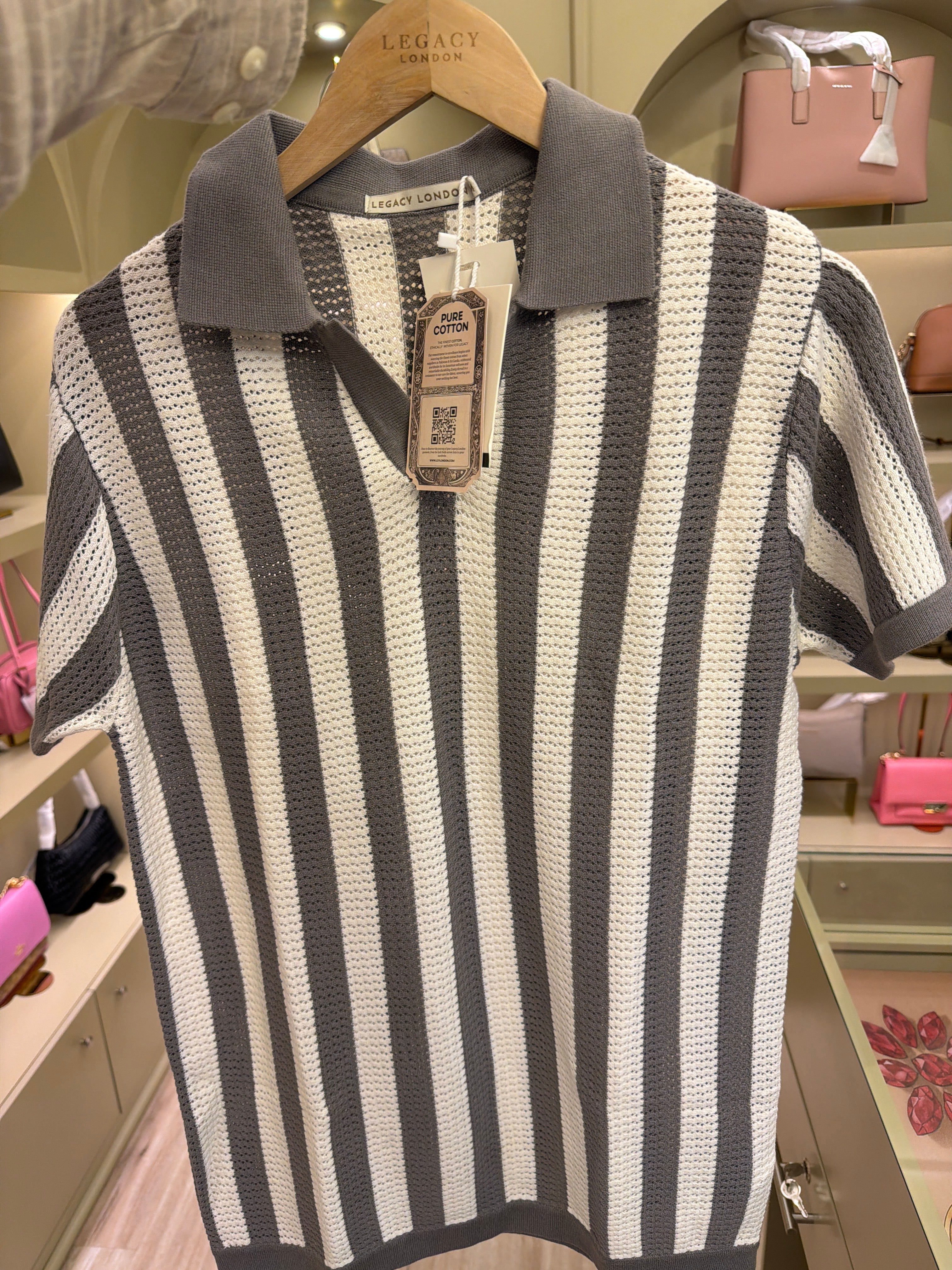 LCY Pure Cotton Stripped Knitted Polo Shirt