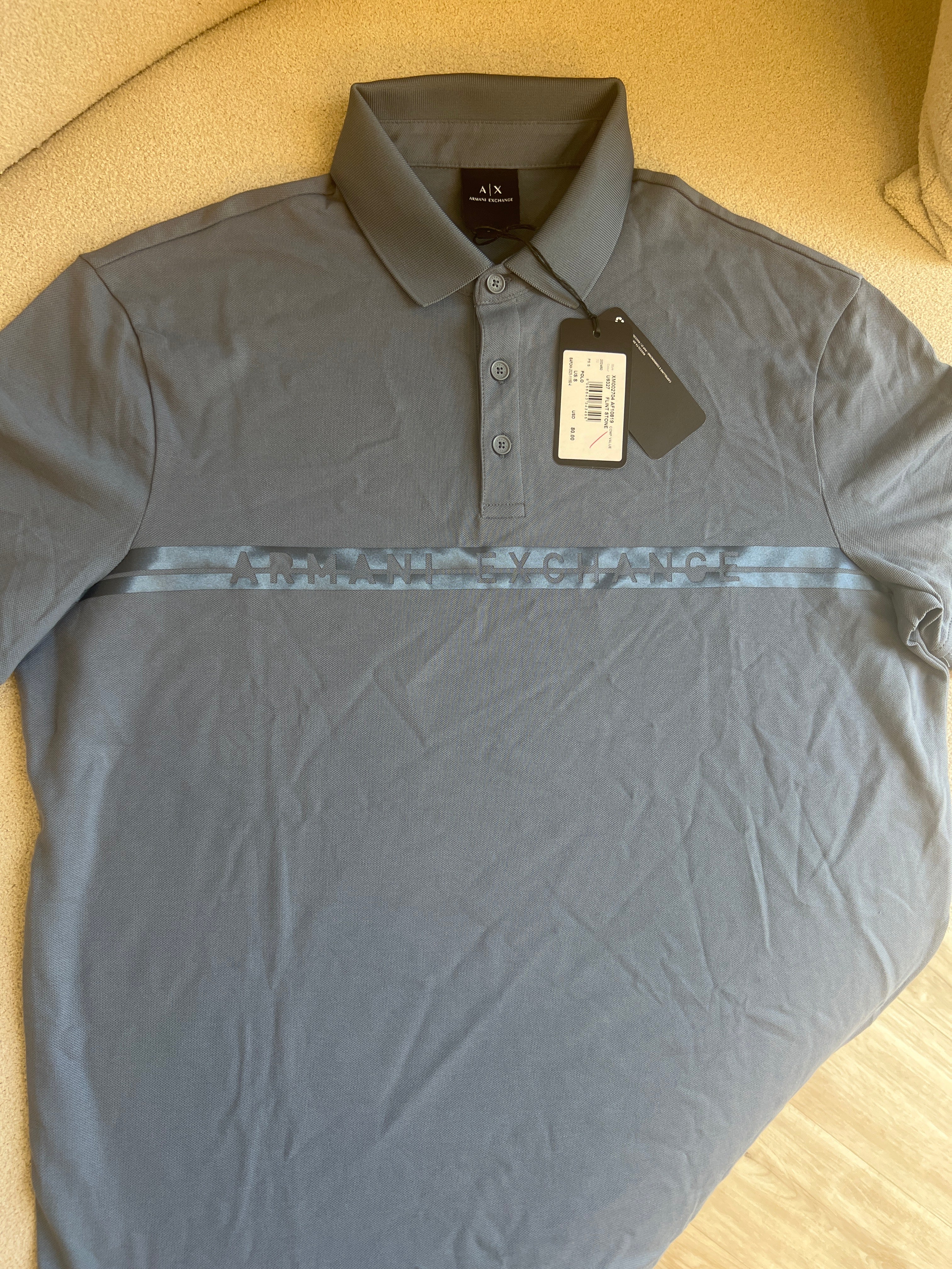 Armani Exchange logo-lettering polo T-shirt in cotton, available in color blue