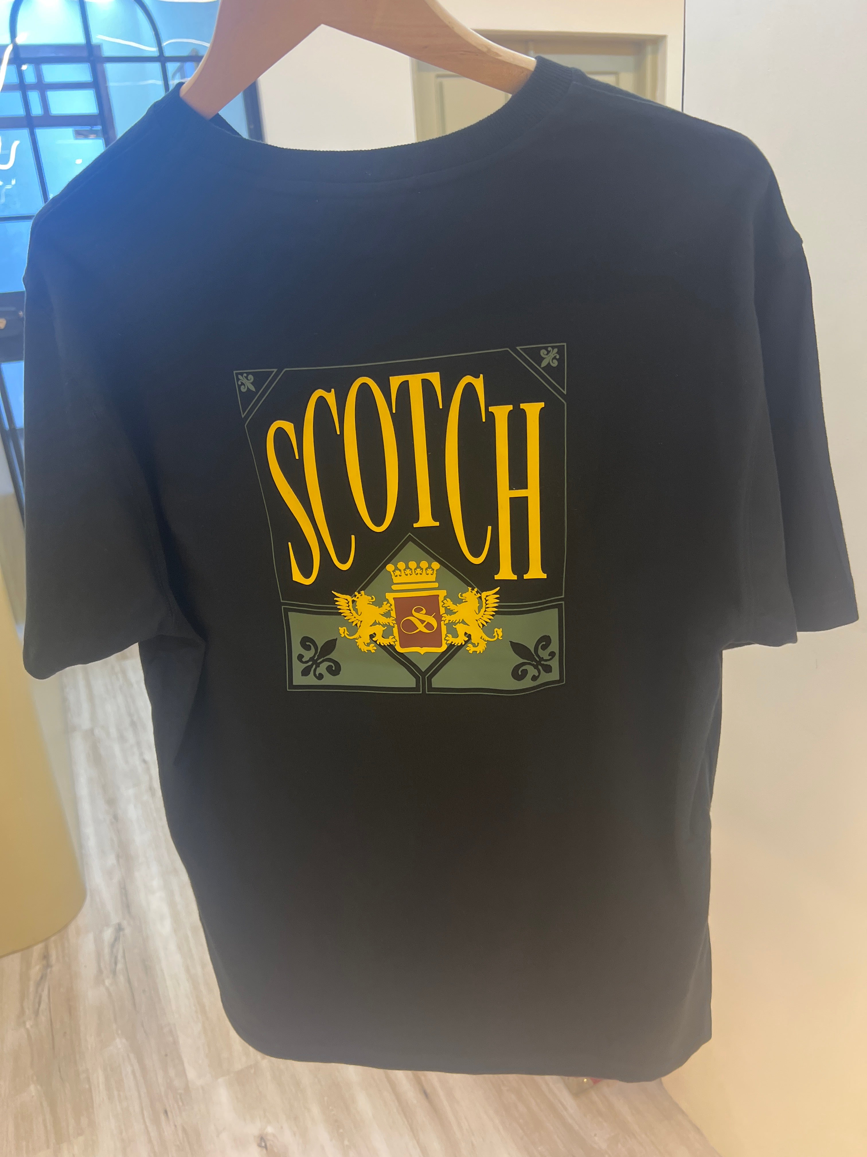 Black Scotch & Soda men's graphic print crew neck relaxed fit T-shirt