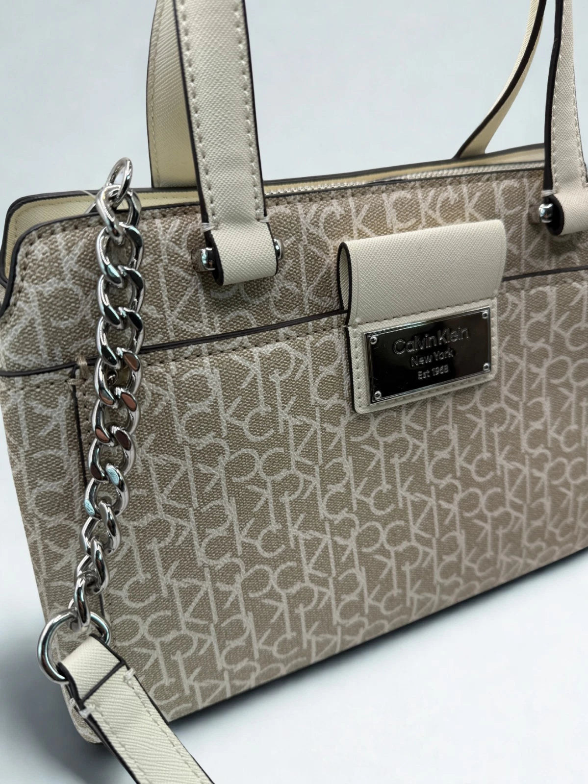 Calvin Klein Signature Beige Satchel Shoulder Bag