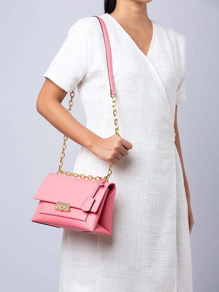 Cece Medium Flap Leather Shoulder Bag Tea Rose