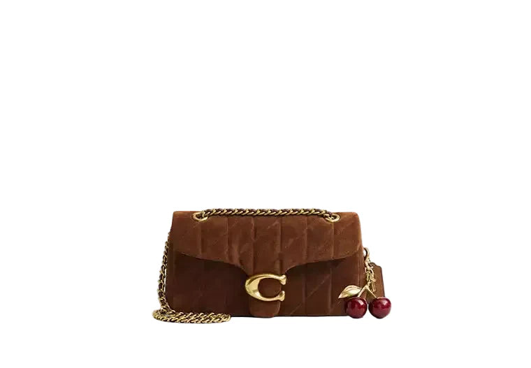 Coach Quilted Tabby 26 shoulder bag in suede with a gold-tone logo hardware and a chain strap
