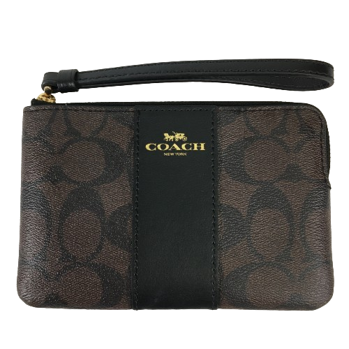 Coach Corner Zip Wristlet in Signature coated canvas and smooth leather