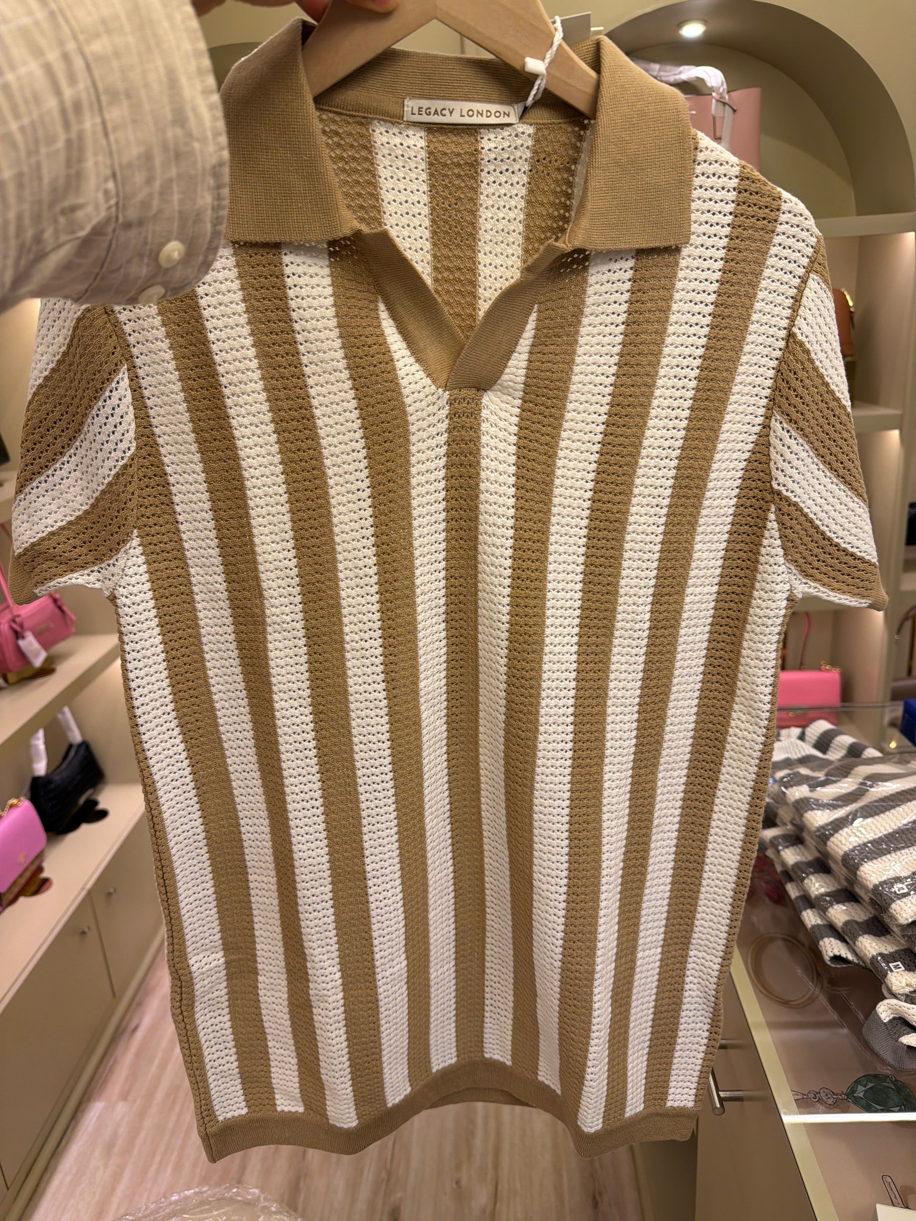 LCY Pure Cotton Stripped Knitted Polo Shirt