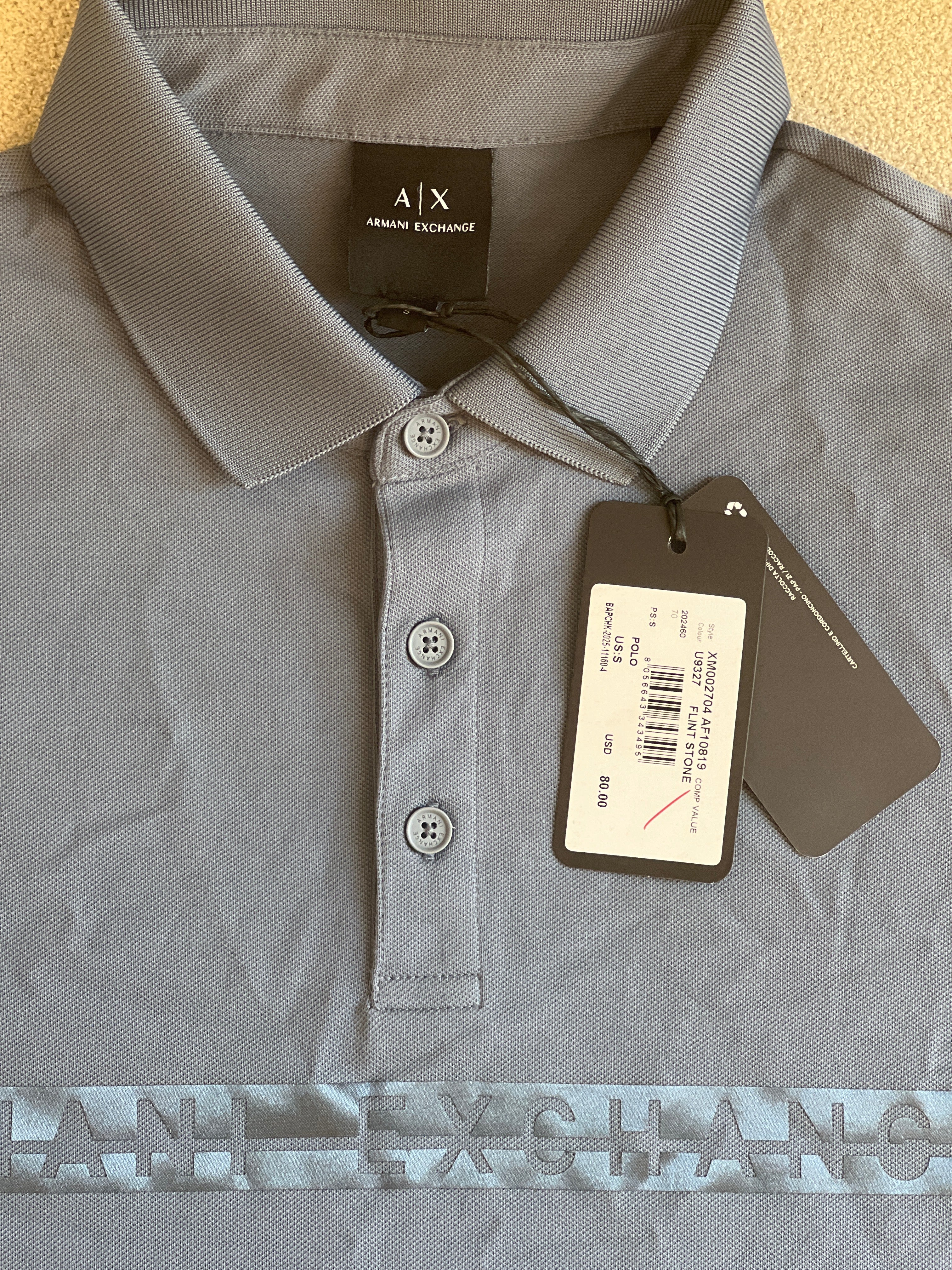 Armani Exchange logo-lettering polo T-shirt in cotton, available in color blue