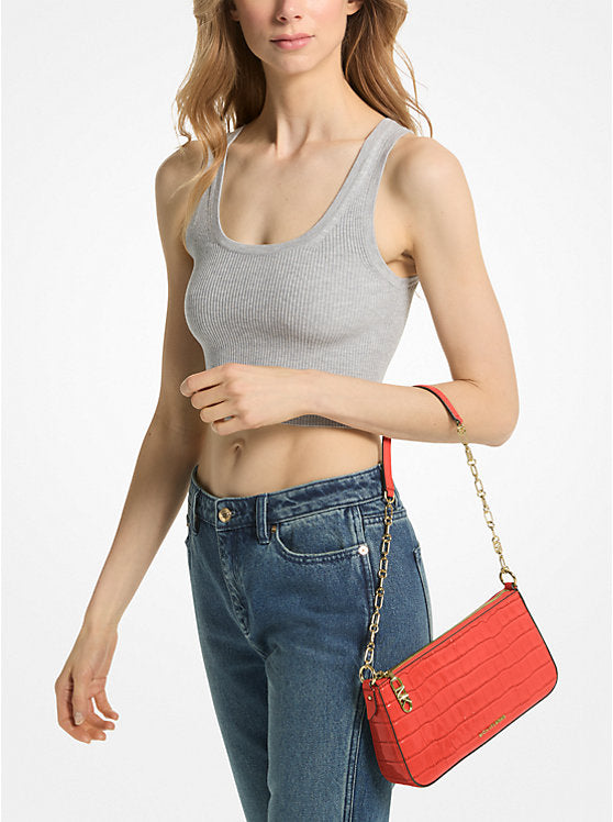 21 MICHAEL Michael Kors Empire Croc-Embossed Pouchette Shoulder Bag - Coral