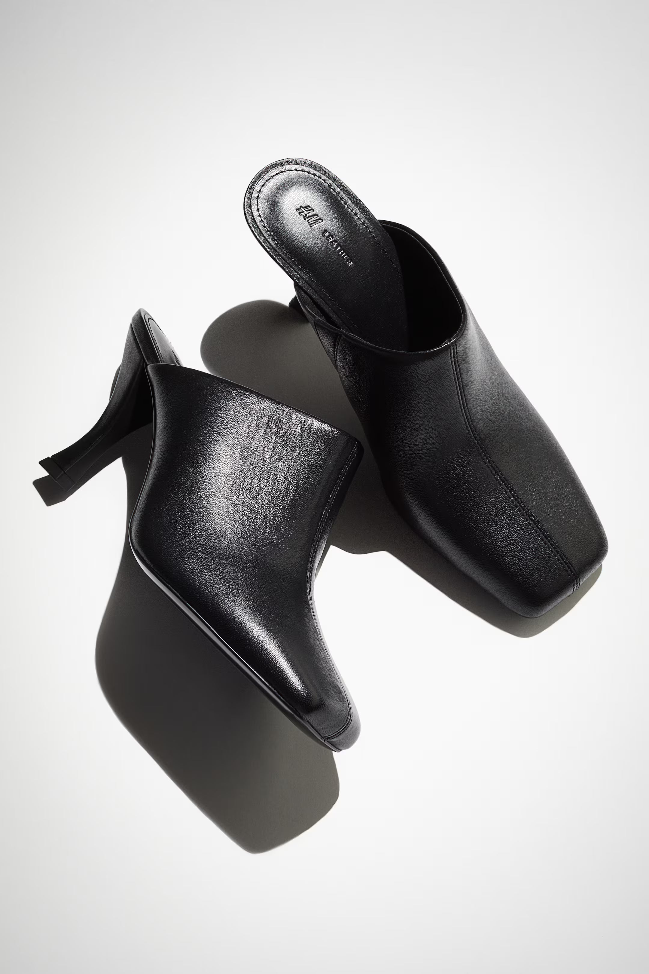 H&M Leather Heeled Mules — Black