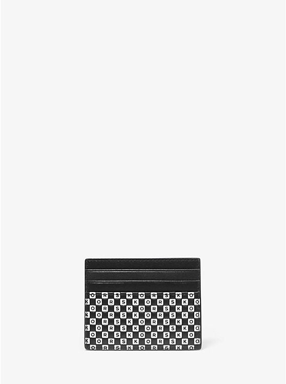Henry Checkerboard Logo Leather Tall Card Case
