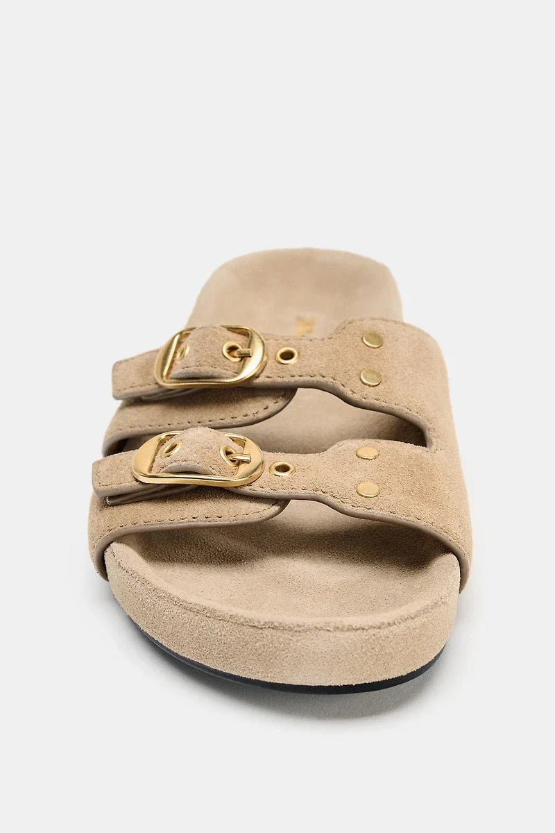Zara split suede buckle sandals