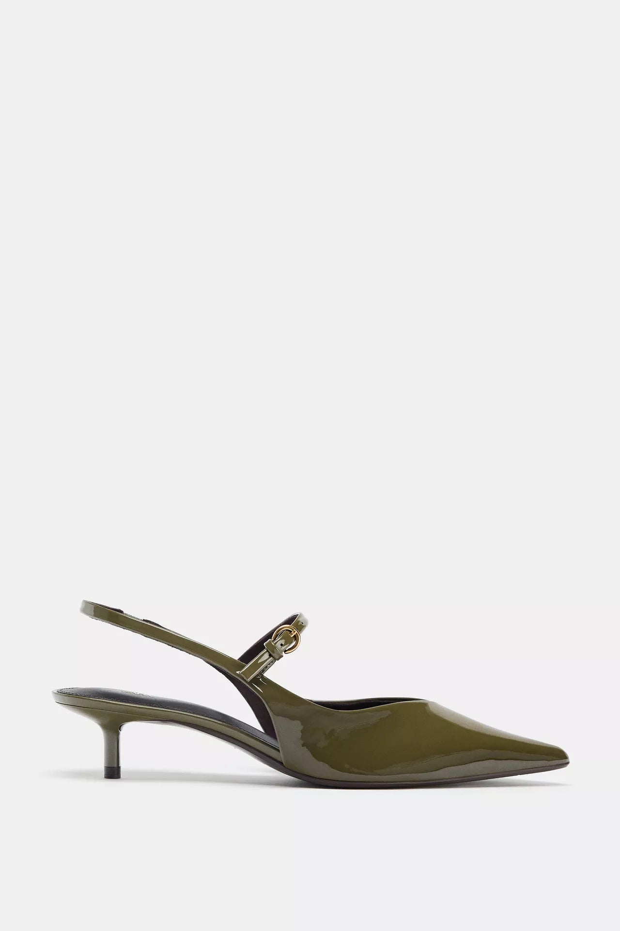 Zara olive green pointed slingback kitten heels