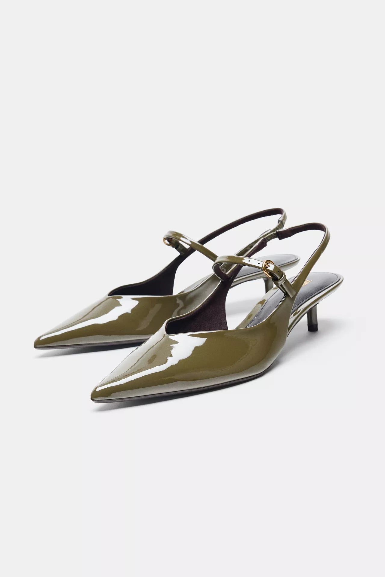 Zara olive green pointed slingback kitten heels