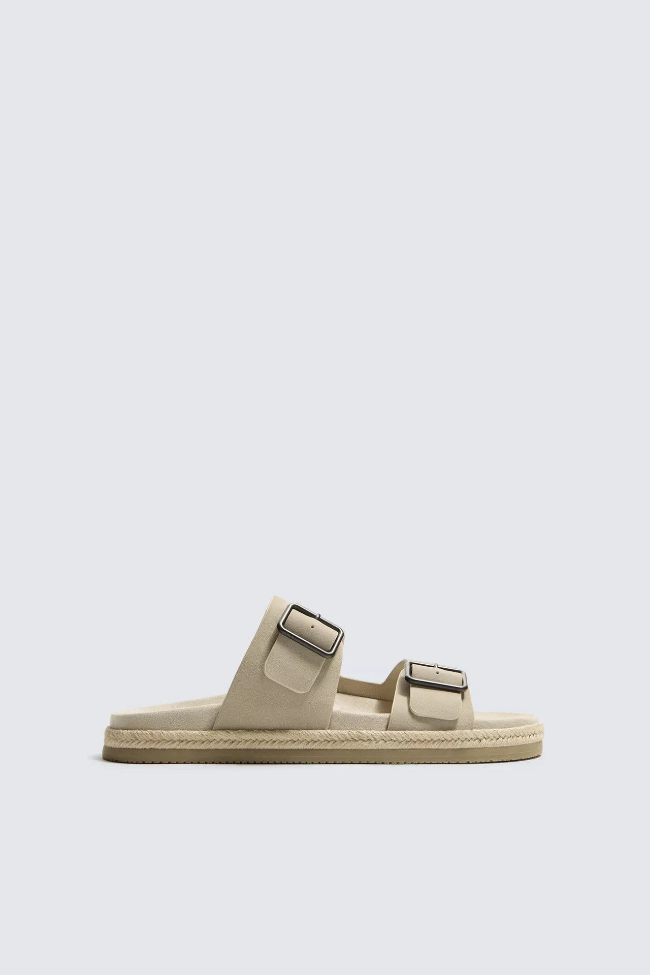 Zara Double-Strap Leather Sandals — Taupe Grey