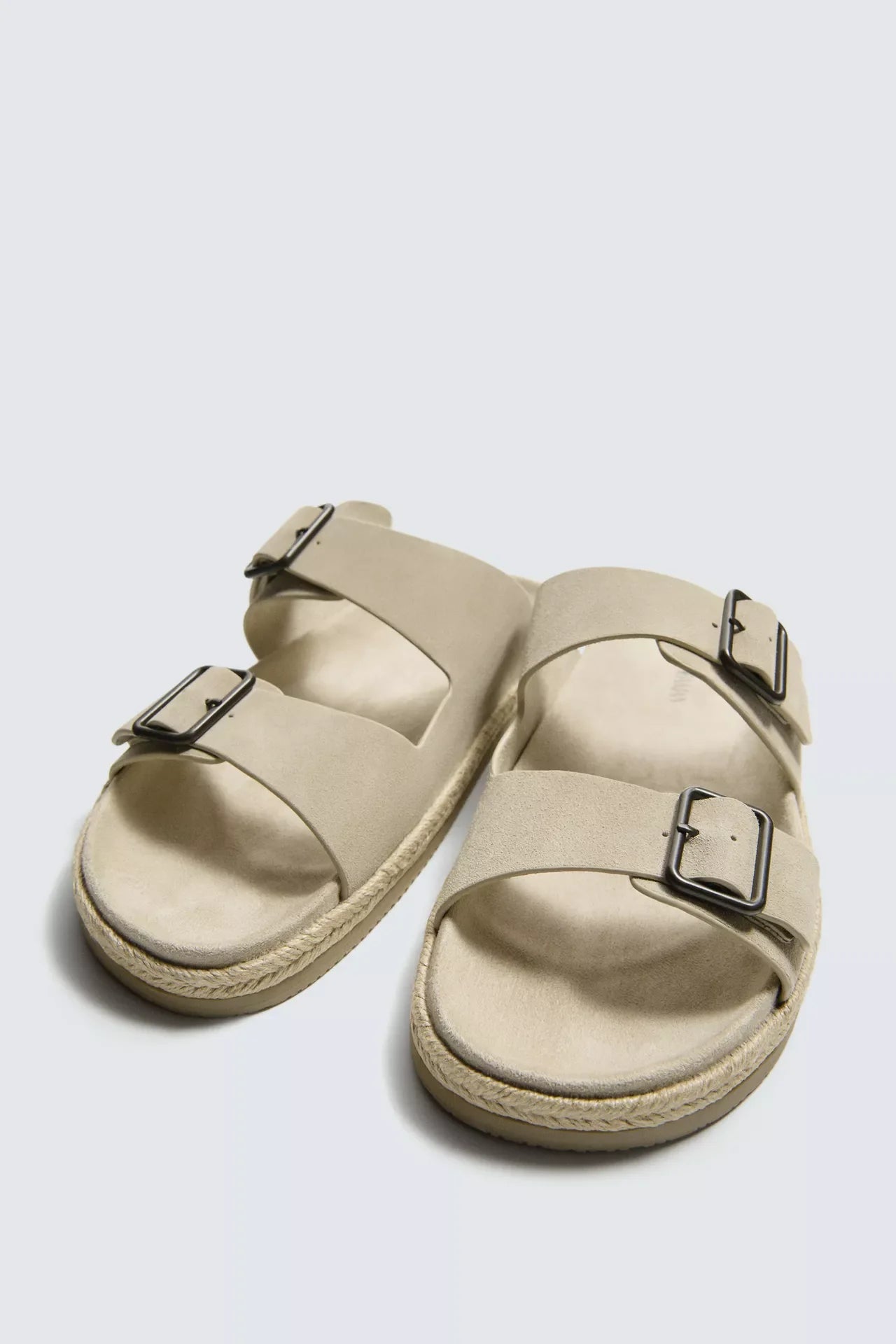Zara Double-Strap Leather Sandals — Taupe Grey