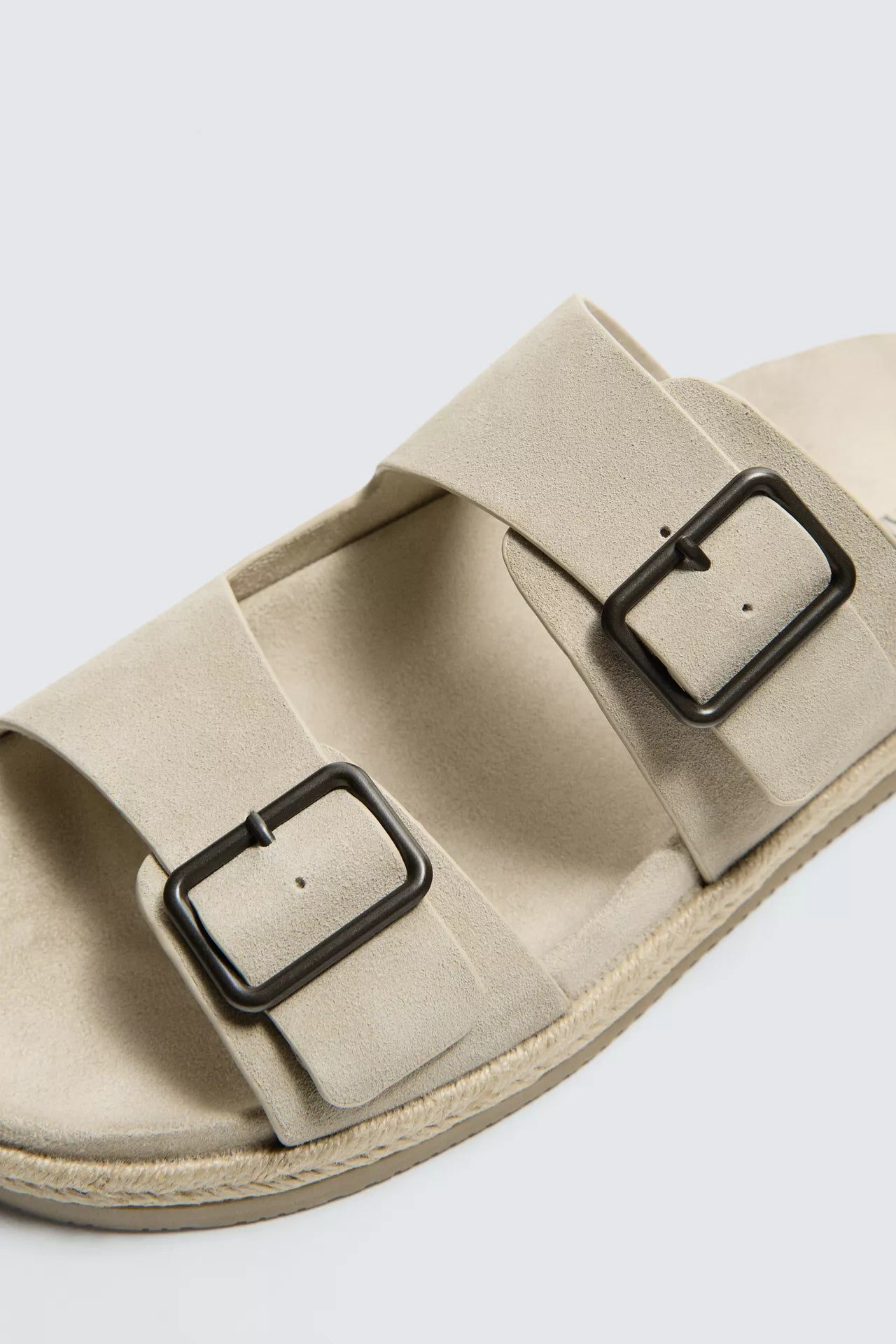 Zara Double-Strap Leather Sandals — Taupe Grey