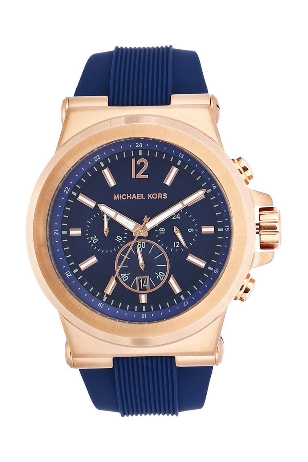 Michael Kors Dylan Men's Chronograph Watch — Blue/Rose Gold MK8295