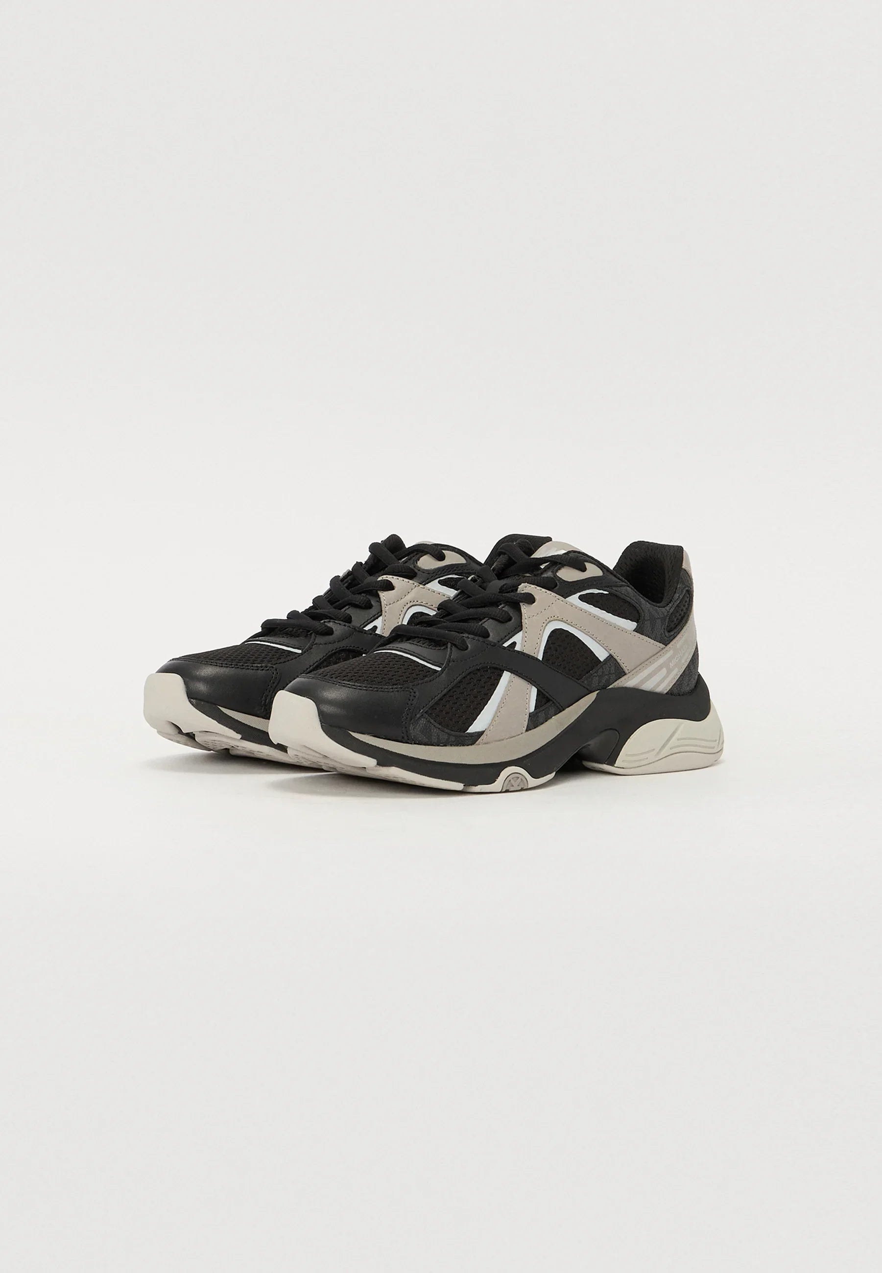 Michael Kors Leo Mixed-Media Trainer — Black/Taupe