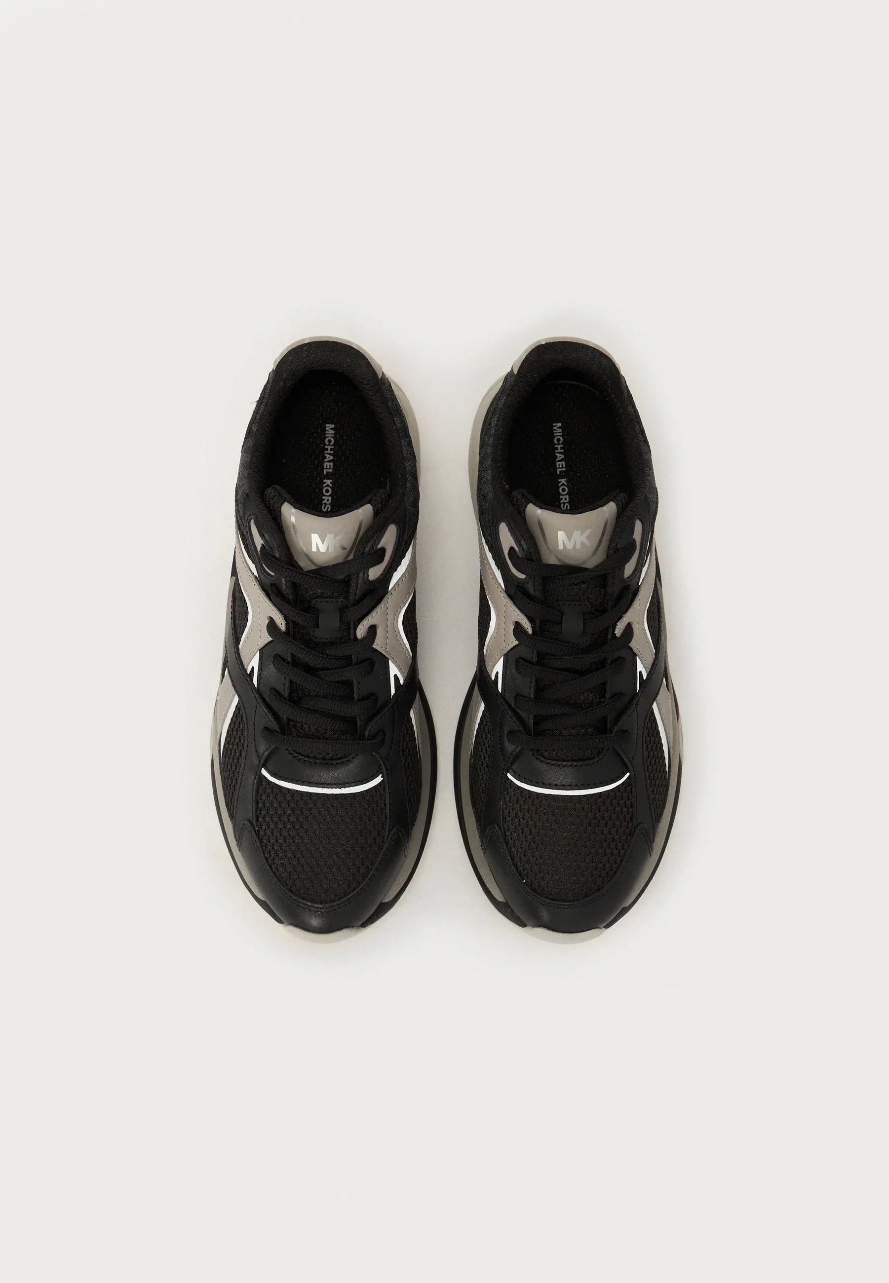 Michael Kors Leo Mixed-Media Trainer — Black/Taupe