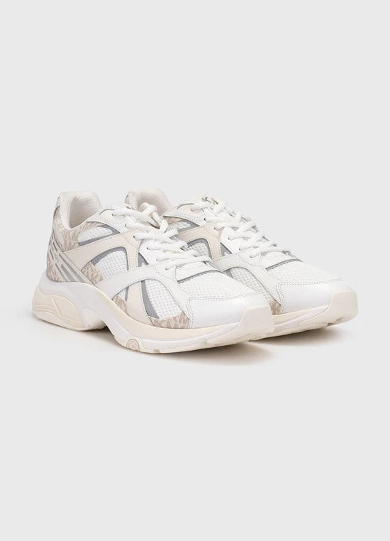 Michael Kors Leo Mixed-Media Trainer — Vanilla Combo