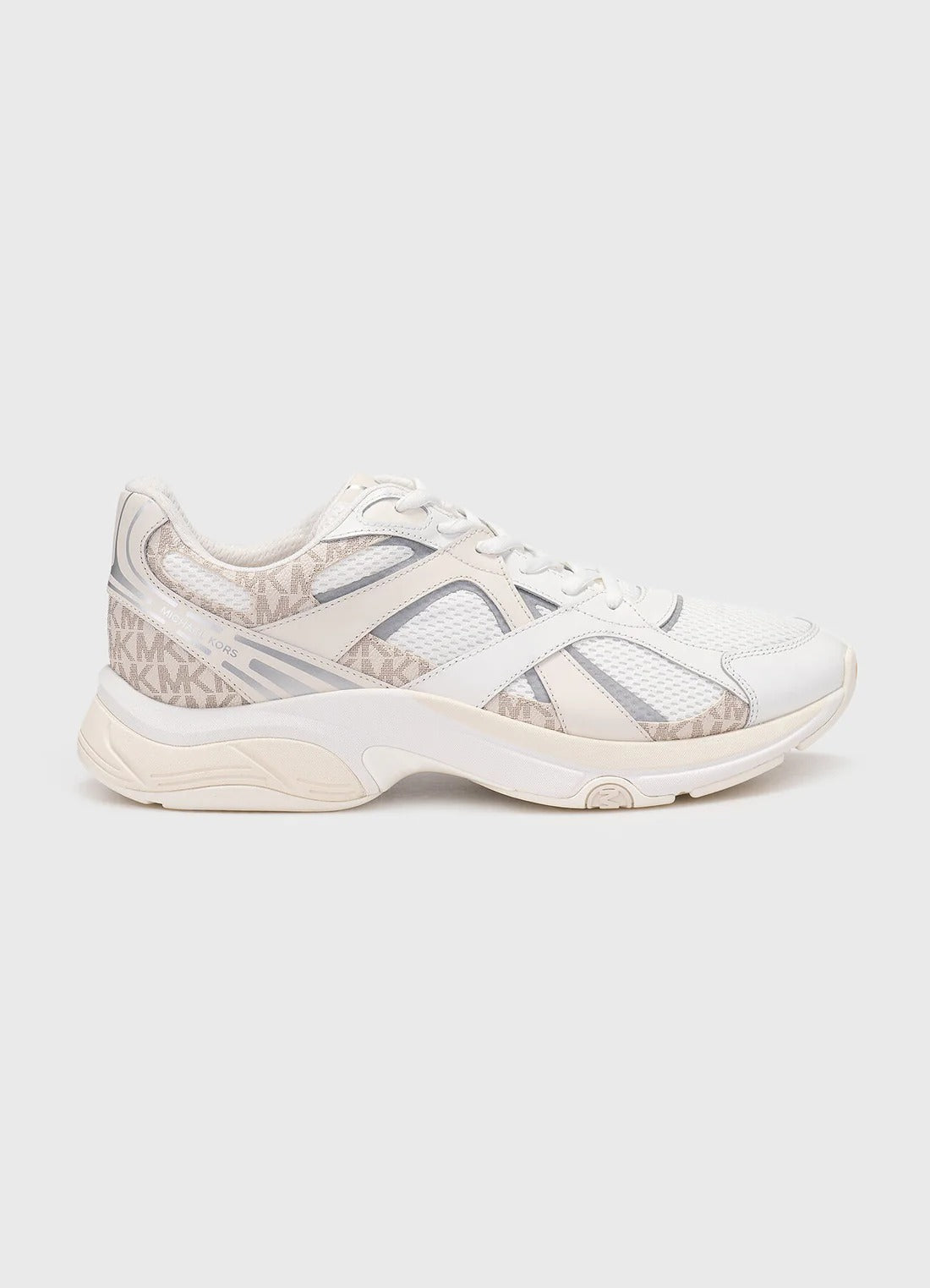 Michael Kors Leo Mixed-Media Trainer — Vanilla Combo