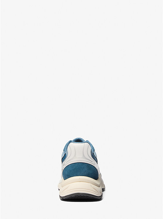 Michael Kors Leo Mixed-Media Trainer — Blue Combo