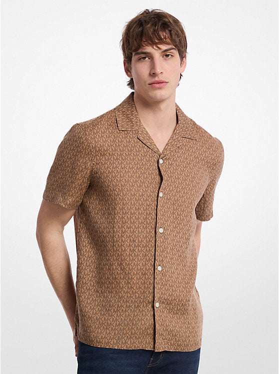 Michael Kors Signature Logo Linen Camp Shirt