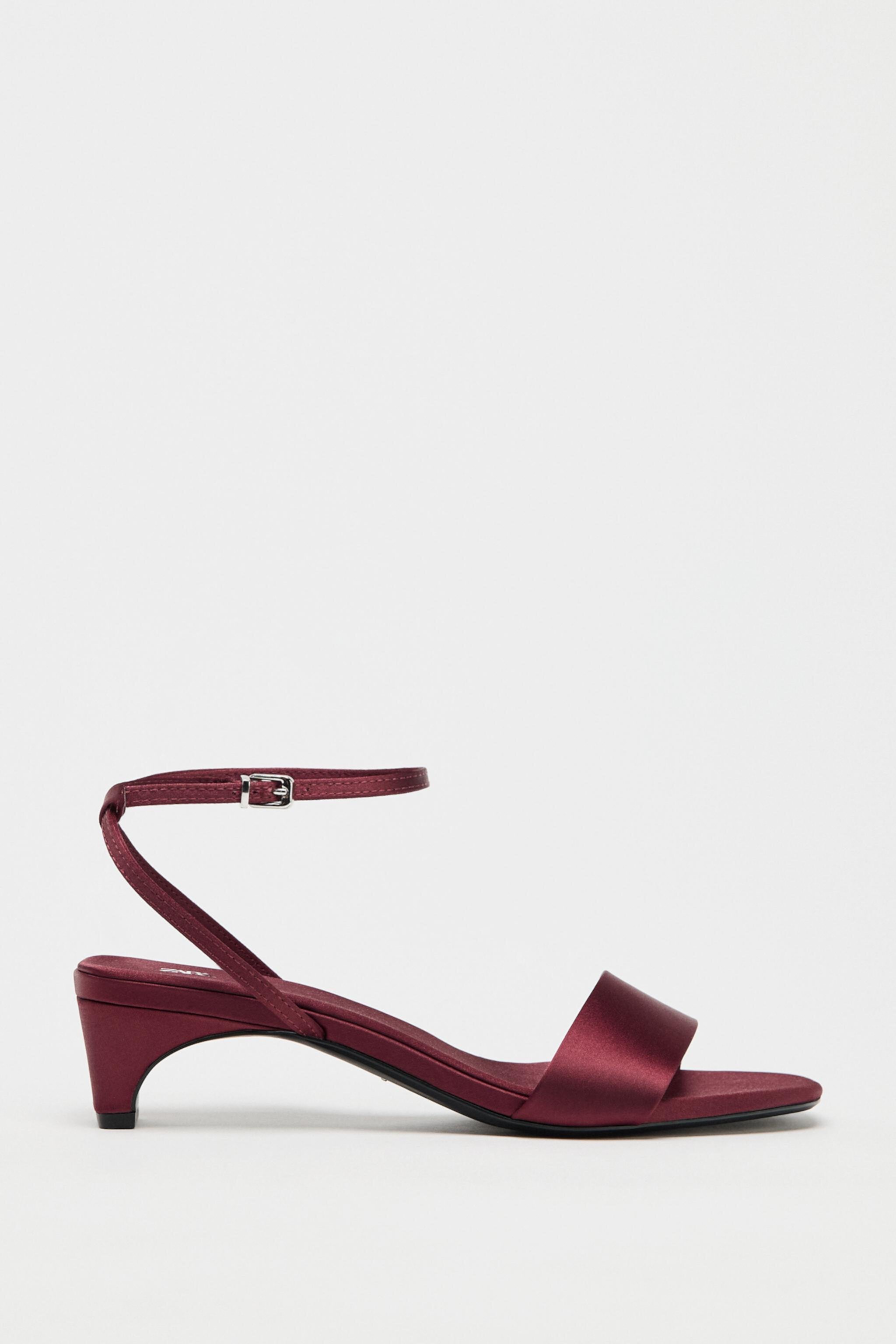 Zara satin-effect sandals with a low, chunky heel and square toe