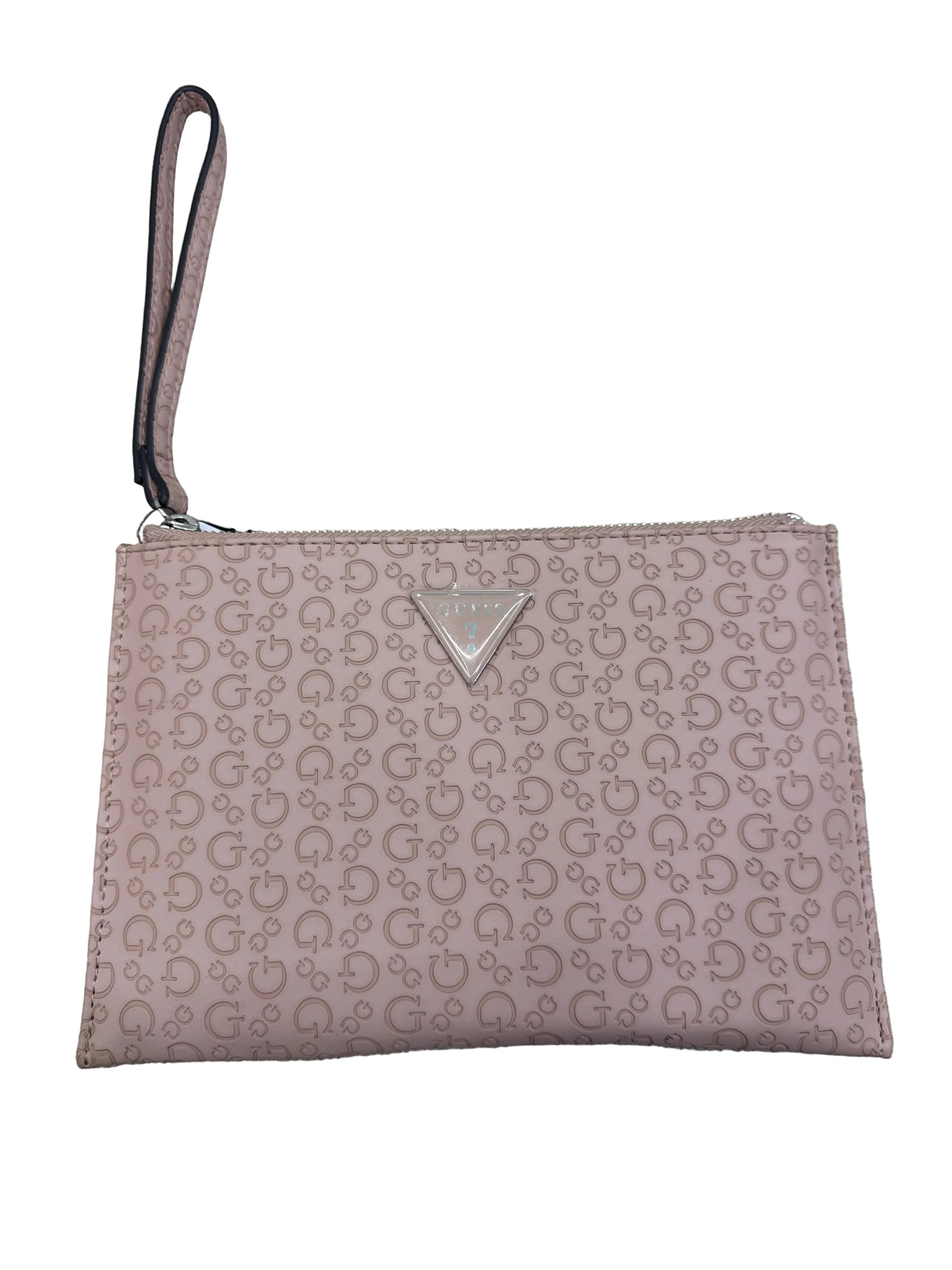 Guess pink monogrammed cosmetic makeup bag