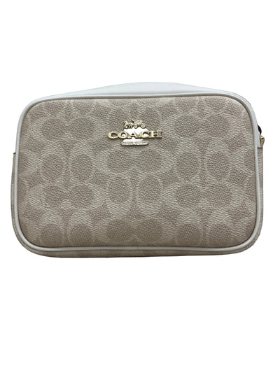 Coach Mini Jamie Camera Bag in signature coated canvas with a light khaki/chalk color scheme