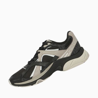Michael Kors Leo Mixed-Media Trainer — Black/Taupe