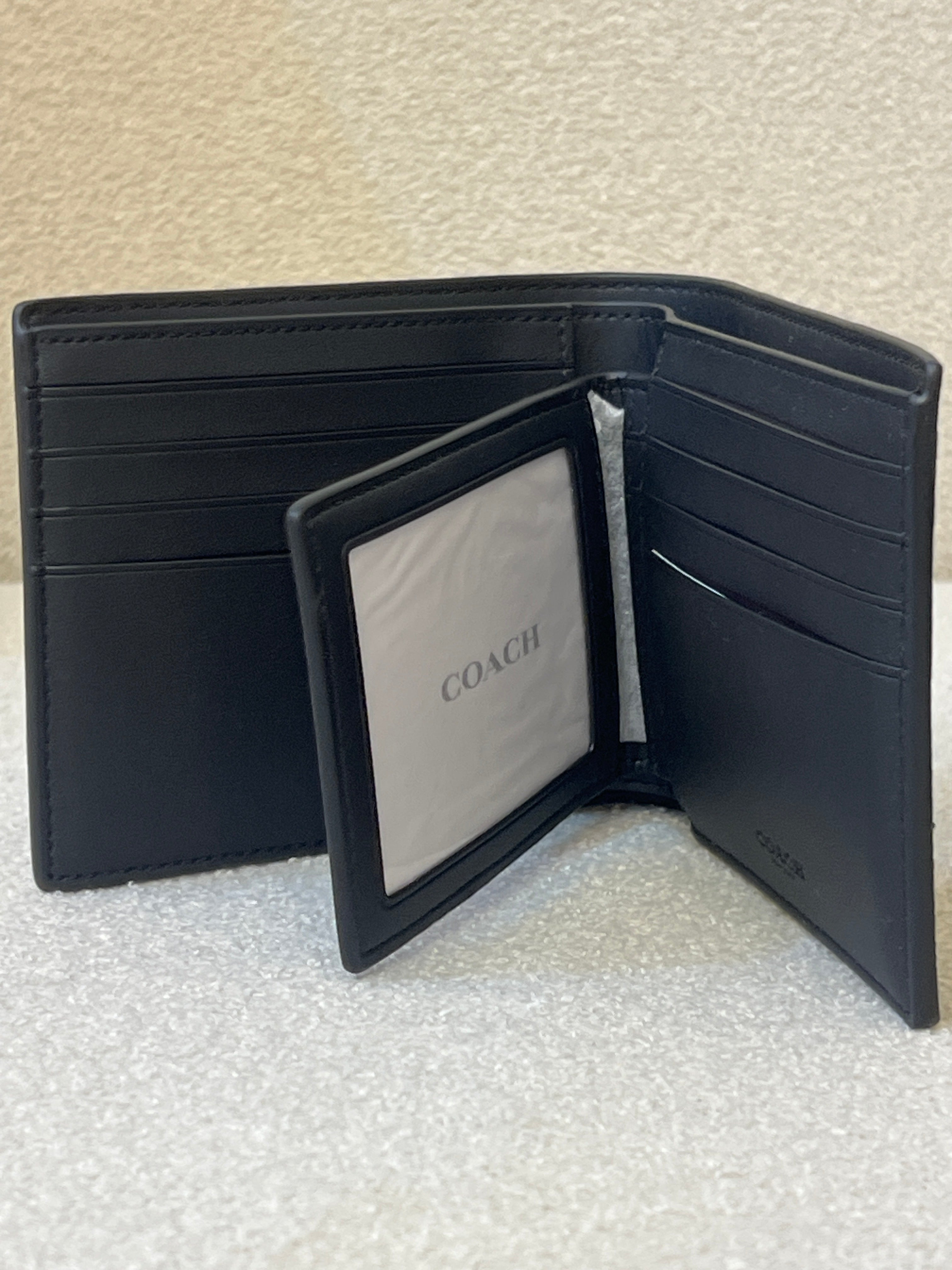 COACH Men's CA001 3-in-1 Wallet in Blocked Signature Mahogany Multi, featuring signature coated canvas and refined calf leather