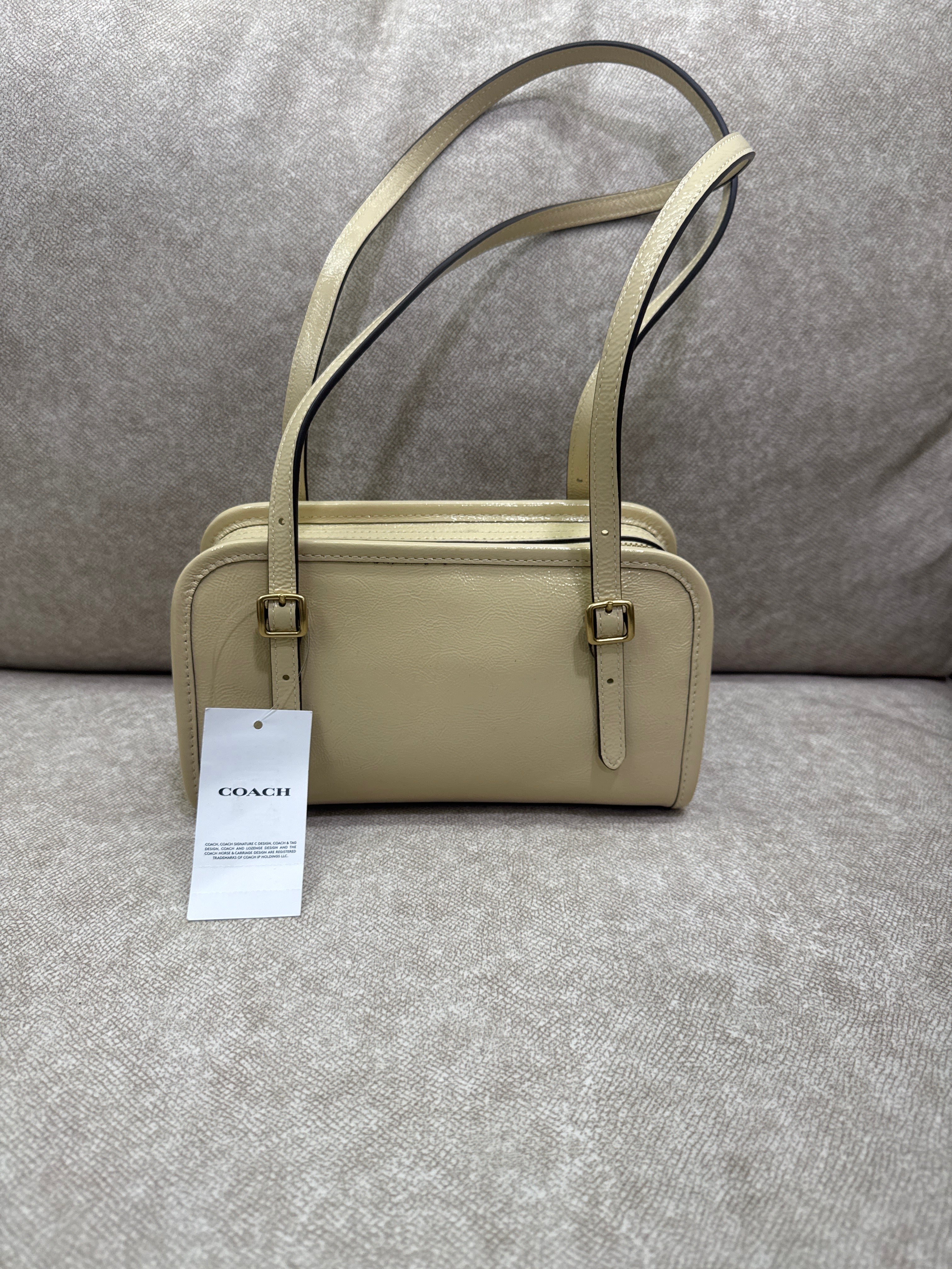 Coach Swing Zip Bag 20 in Moonlight crinkle patent leather