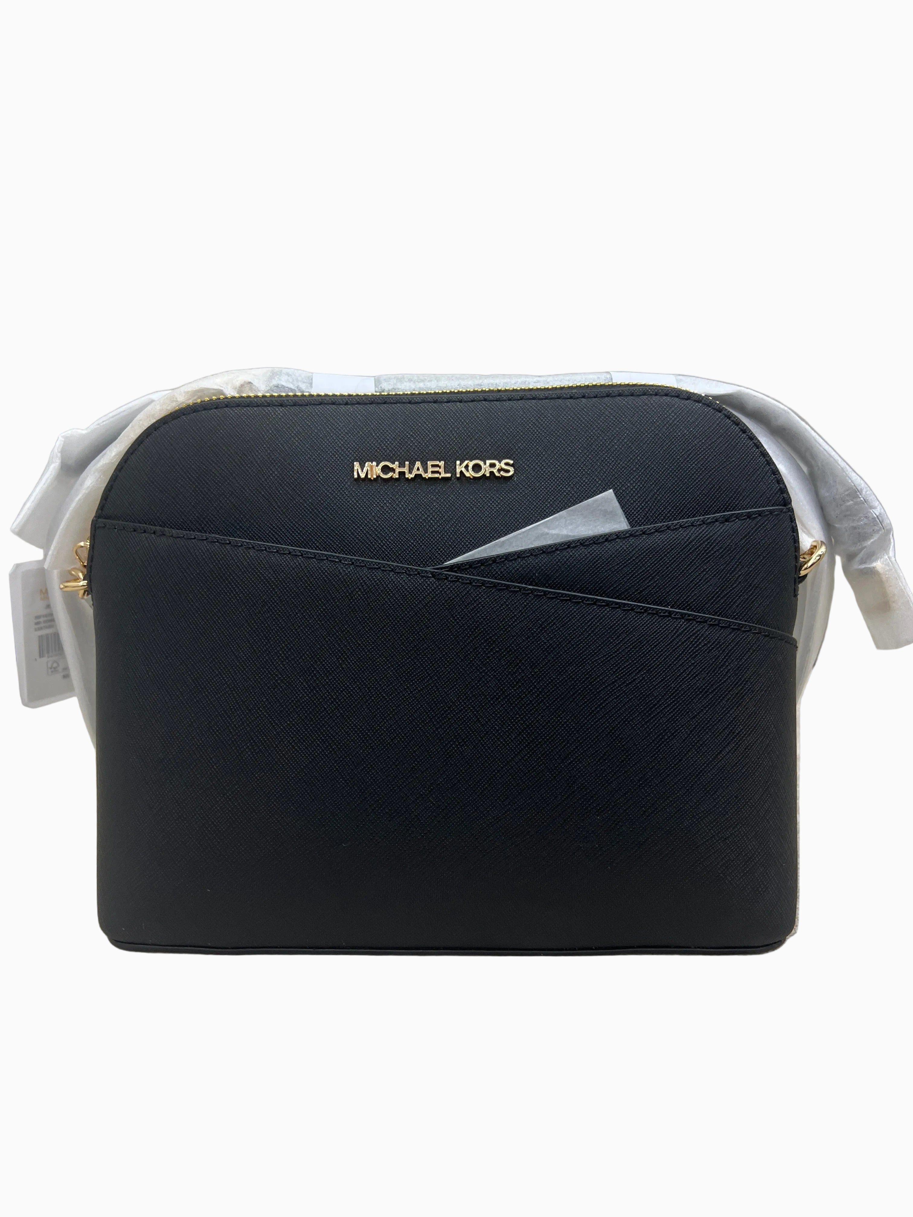 Michael Kors Jet Set Travel Medium Dome Crossbody Bag in black Saffiano leather