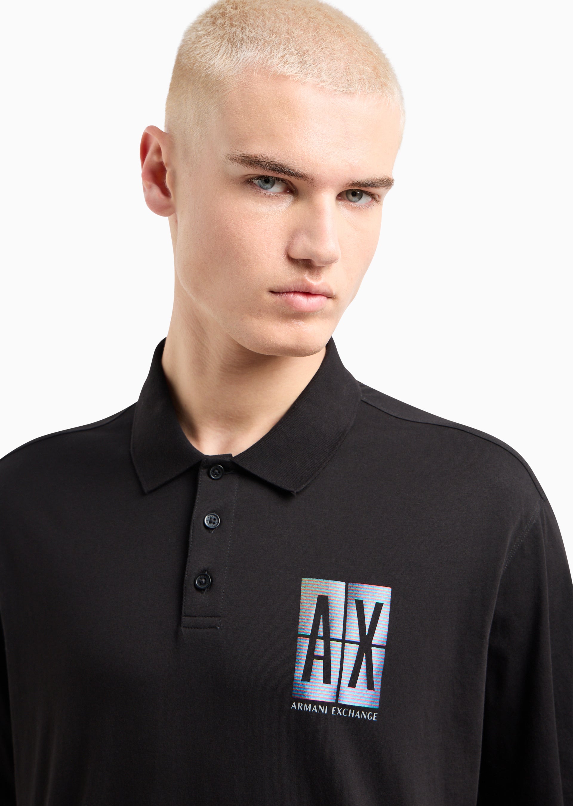 ARMANI EXCHANGE Abstract Print Black Loose Fit Jersey Polo T-Shirt M