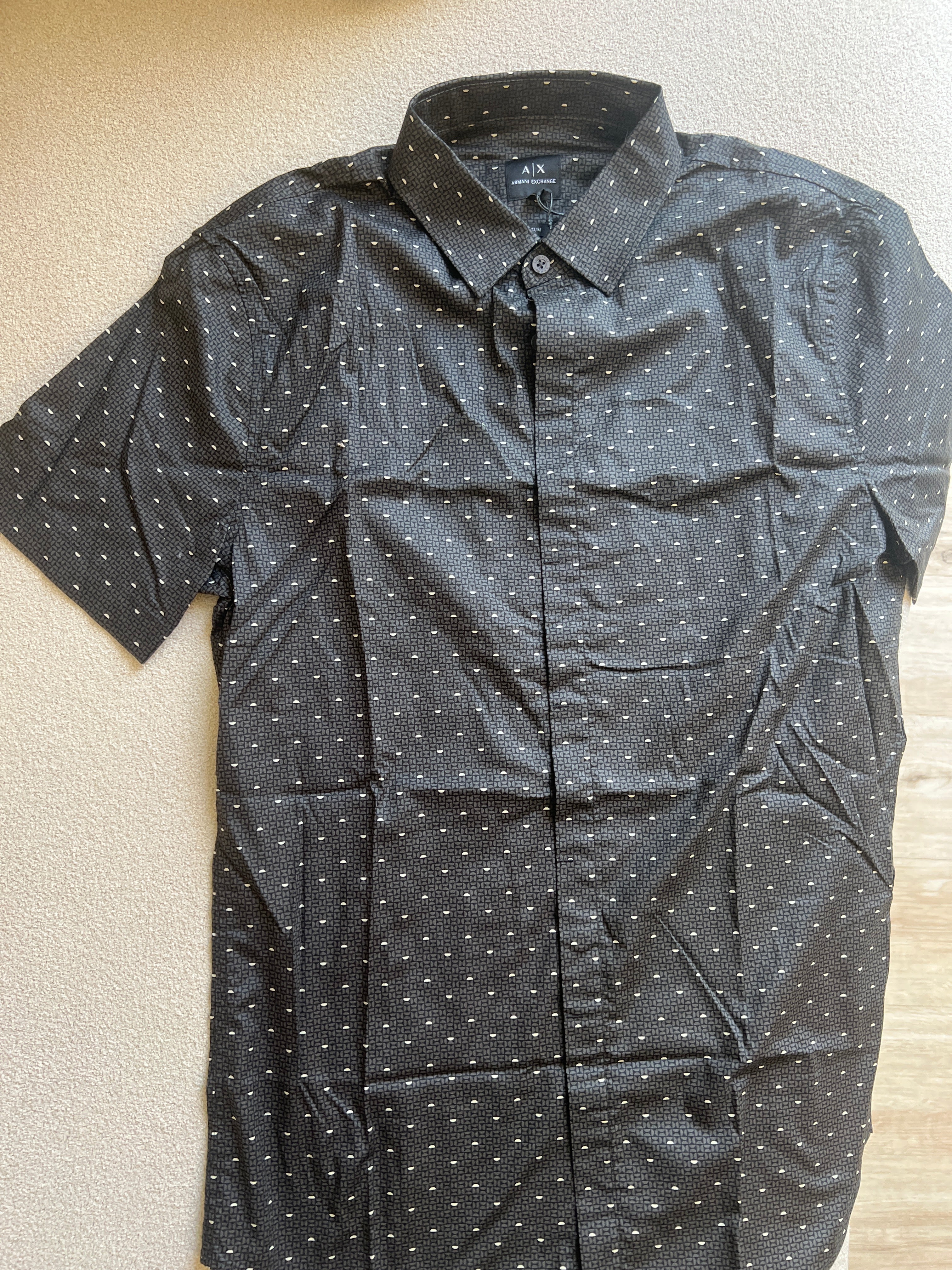 Armani Exchange men's short-sleeve button-down shirt featuring a printed pattern