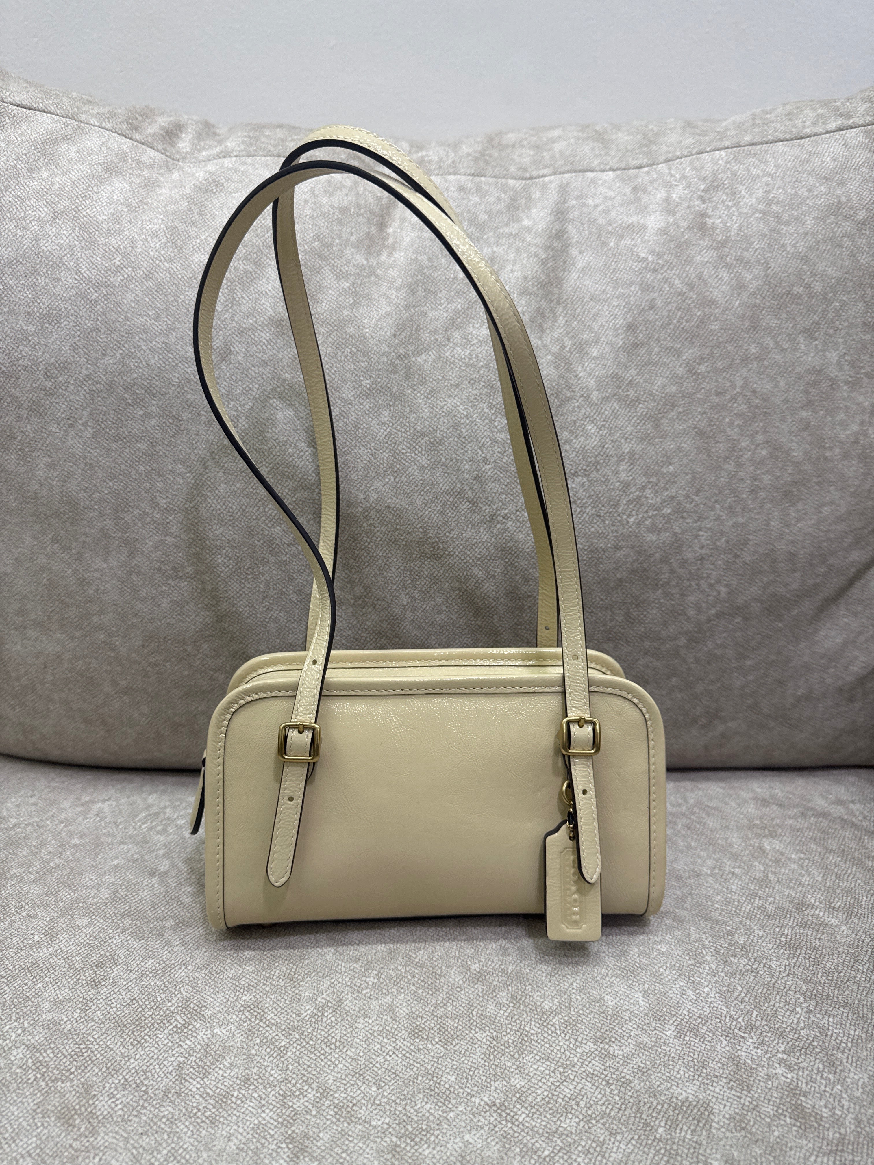 Coach Swing Zip Bag 20 in Moonlight crinkle patent leather