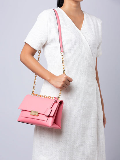 Cece Medium Flap Leather Shoulder Bag Tea Rose