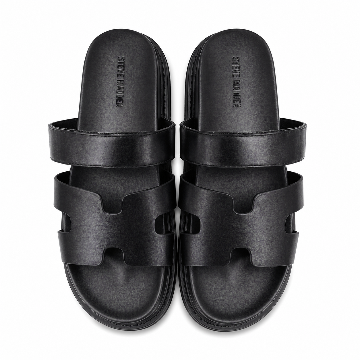 Steve Madden Mayven Leather Slide Sandals — Black Leather