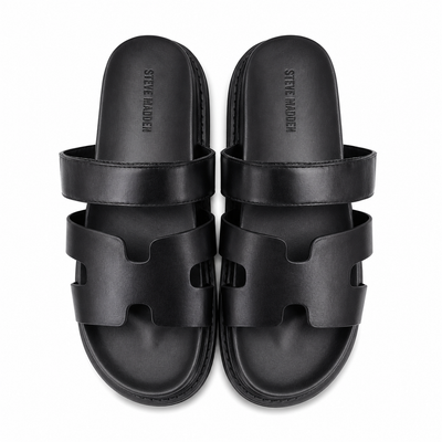 Steve Madden Mayven Leather Slide Sandals — Black Leather