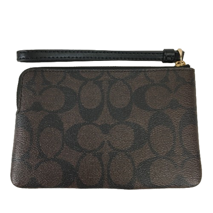 Coach Corner Zip Wristlet in Signature coated canvas and smooth leather
