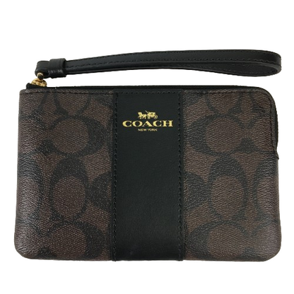 Coach Corner Zip Wristlet in Signature coated canvas and smooth leather