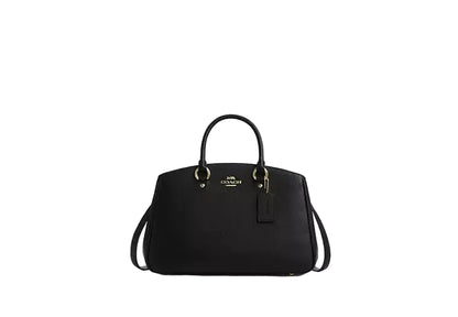 Coach Mini Lillie Carryall satchel in black crossgrain leather with gold-tone hardware