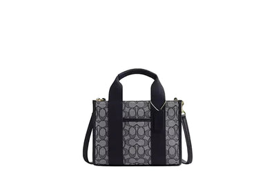 Coach Smith Tote Bag 24 in signature jacquard and smooth leather with a silver/black color scheme