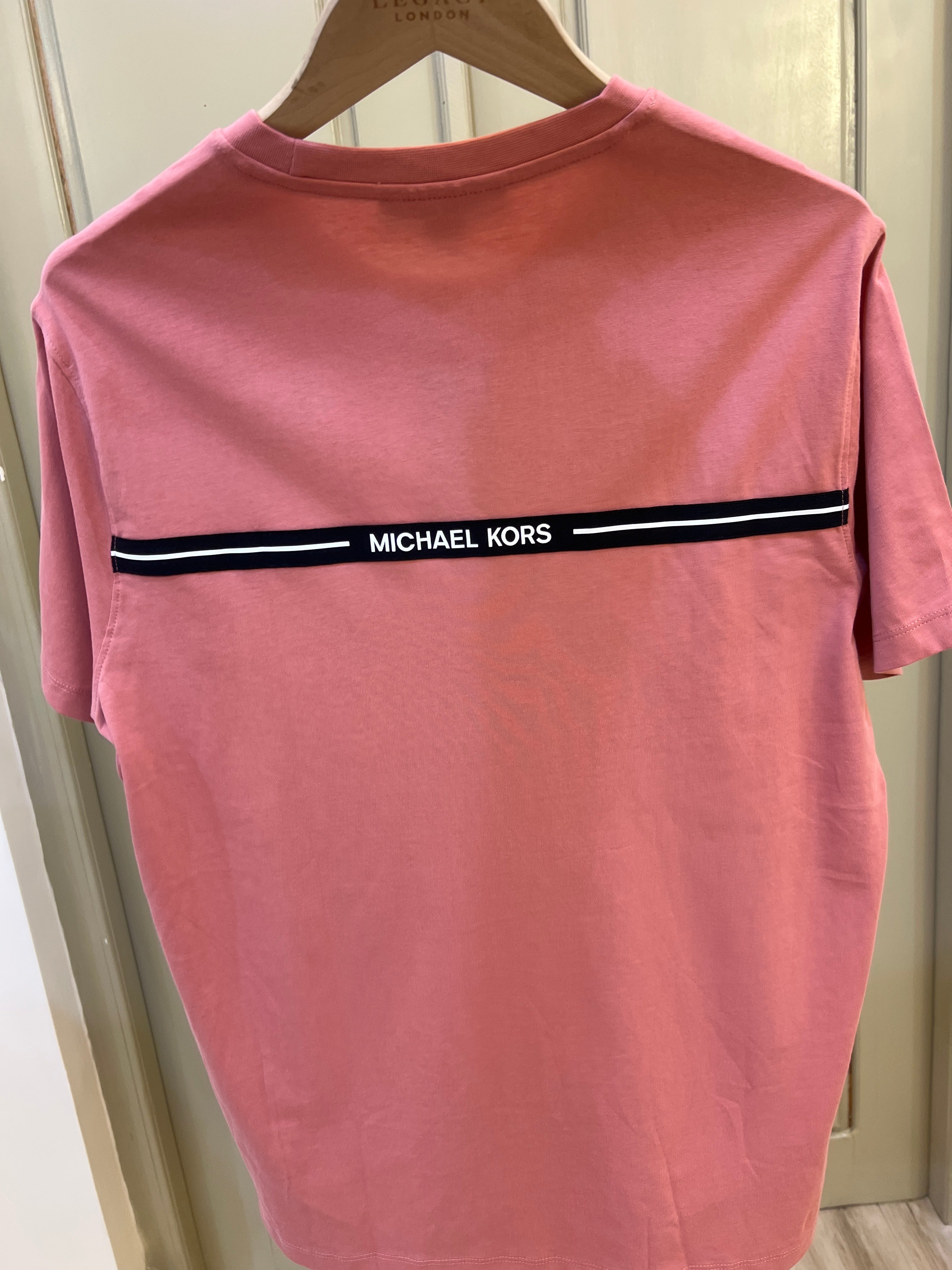 Michael Kors men's crew-neck T-shirt features a small white embroidered logo on the chest