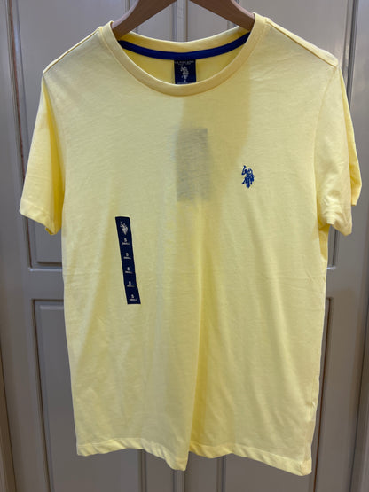 S. Polo Assn. yellow crew neck t-shirt features a blue embroidered pony logo