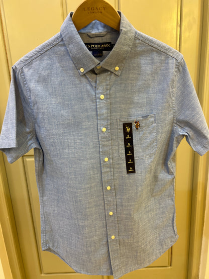 S. Polo Assn. short-sleeve oxford shirt featuring a button-down collar and a small embroidered logo on the chest pocket