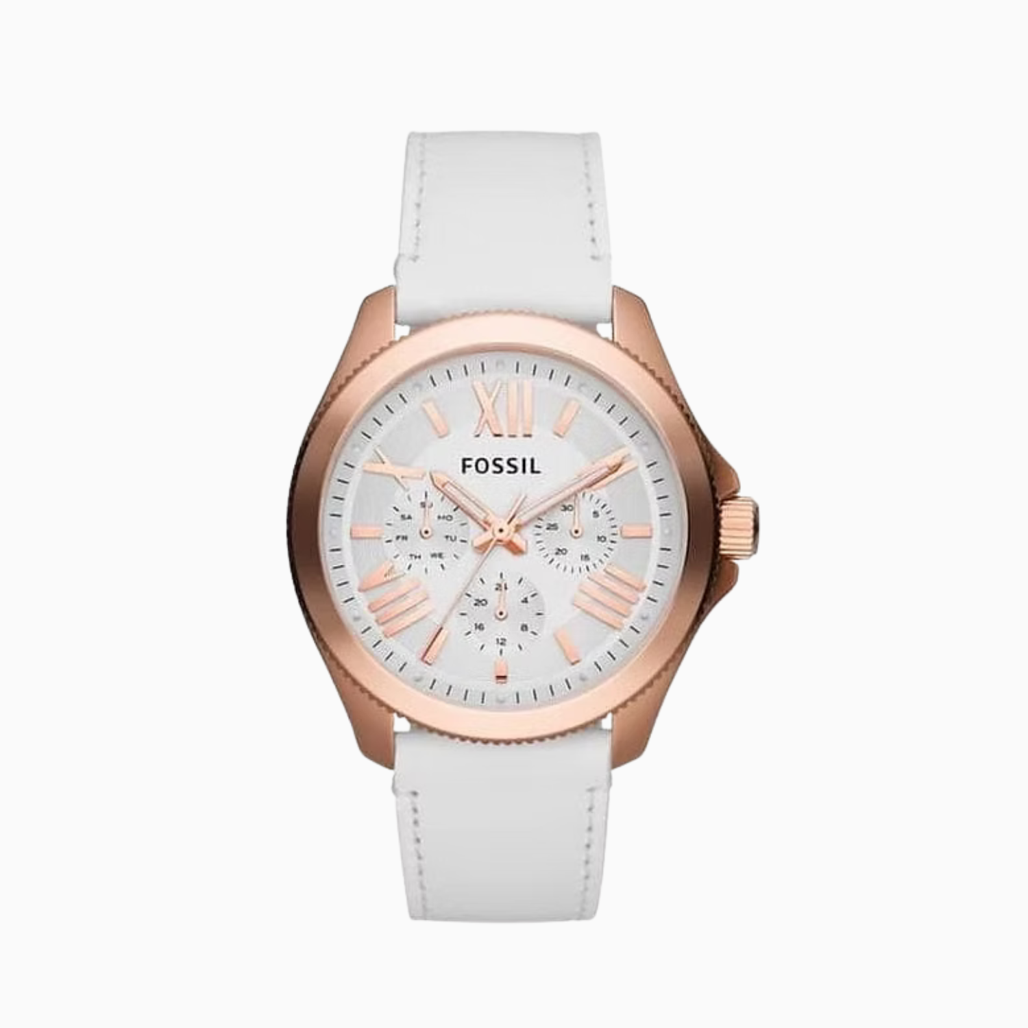 Fossil Cecile Rose gold White Leather Quartz Watch AM4486